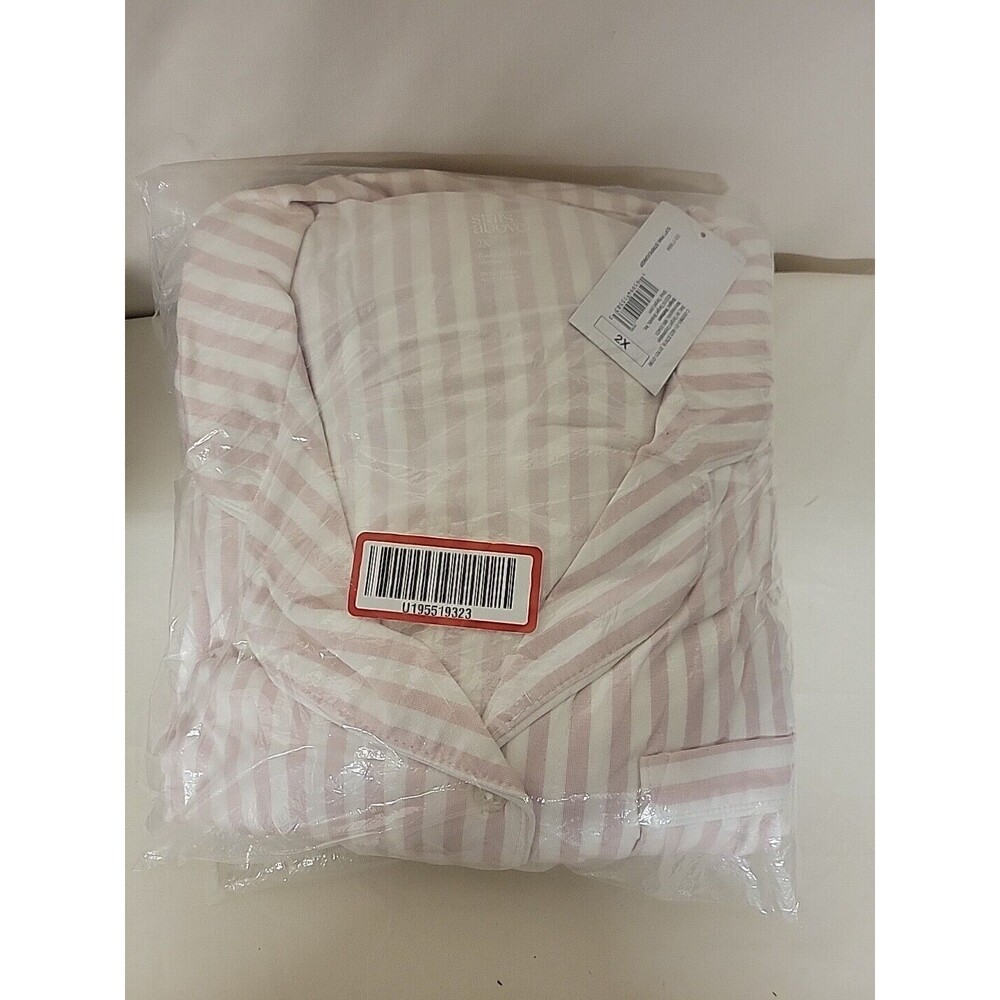 Stars Above Size 2X  Long Sleeve Notch Collar Top Pajama Pants Set Pink Stripe - Picture 5 of 7